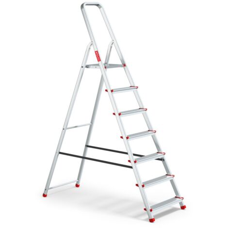 Baulich – Escabeau pliant aluminium 7 marches – Charge max 125 kg – Crochet pratique – Marches striées antidérapantes – Hauteur de travail 3,40 m
