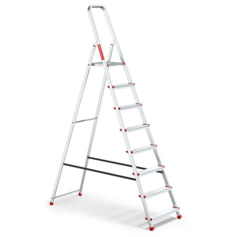 Baulich – Escabeau pliant aluminium 8 marches – Charge max 125 kg – Crochet pratique pour outils – Hauteur de travail 3,62 m