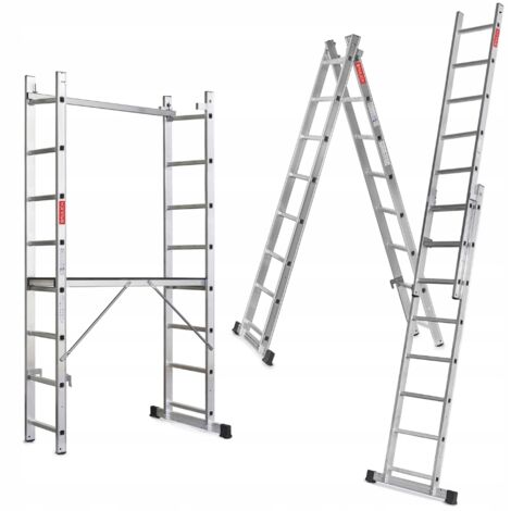 Échafaudage Aluminium 2x8 avec Plateforme de Travail – Échelle 3 en 1 Pliante