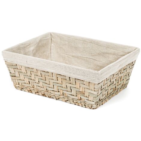 Panier de rangement naturel taille L - COMPACTOR - 43.5 x 34 x H.16.5 CM - Naturel et blanc