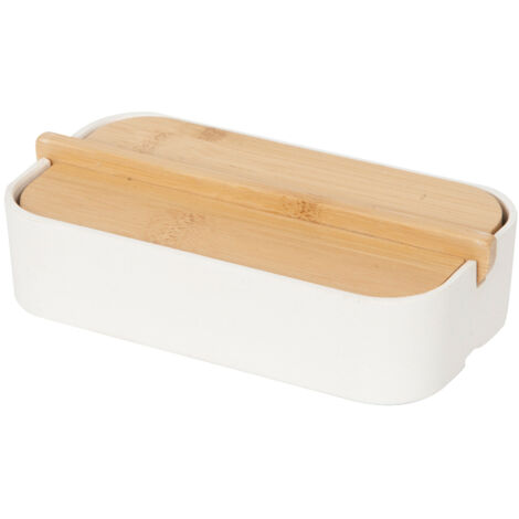 Compactor Organisateurs cosmétiques - Organisateur de rangement 40x150x80 mm, avec couvercle, plastique blanc/bambou RAN10268 (1/5)