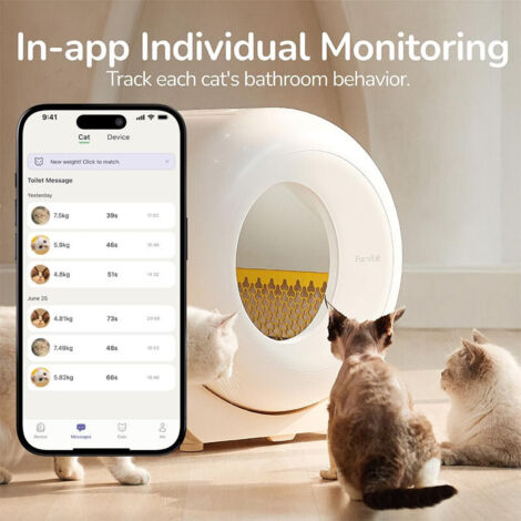 FurryTail Smart Katzentoilette, App & Selbstreinigung, Große Kapazität mit 40 Katzenstreubeuteln, Geeignet für Katzen von 1,5–10 kg