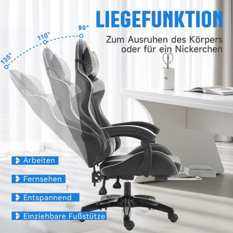 Gaming-Stuhl Gaming Sessel Höhenverstellbar Bürostuhl mit Verstellbar Liegefunktion，mit Katzenohren en Kopfkissen mit Lendenwirbelstütze en Fußstütze (1/5)