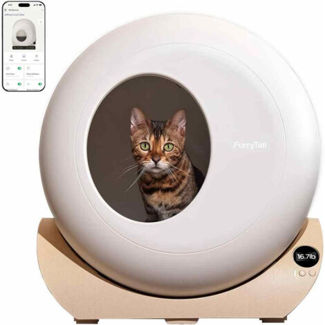 Caja de arena inteligente FurryTail, controlada por app y autolimpiable, de gran capacidad con 40 bolsas de arena, apta para gatos de 1,5 a 10 kg