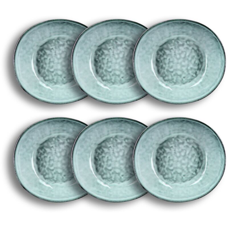 Kaleidos Classique Set de 6 Assiettes Creuses, grès (céramique), Jaune/Vert/ Bleu/Bleu Clair/Orange/Rouge, 21 x 21 x 10 cm