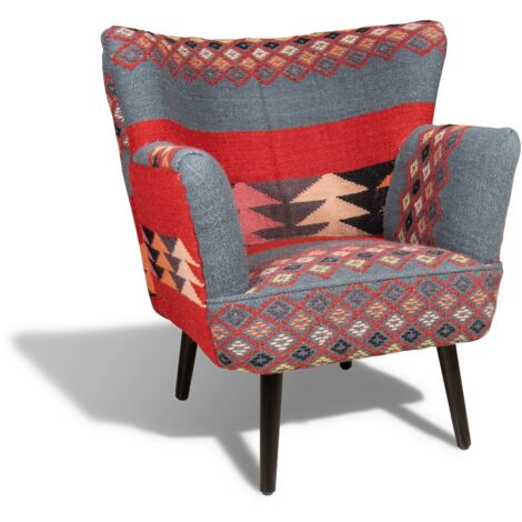 Fauteuil en kilim brodé main et pieds en bois (1/5)