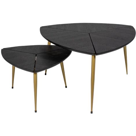 Lot de 2 tables gigognes finition bois et pieds en métal (1/5)
