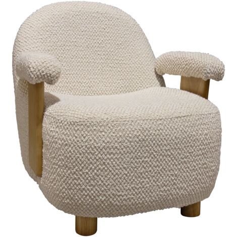 Fauteuil en bouclette et structure en bois