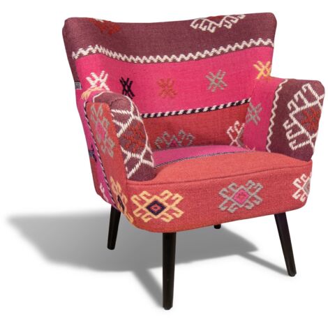 Fauteuil en kilim brodé main et pieds en bois (1/5)