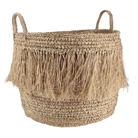 Panier à franges en raphia naturel avec anses (1/5)