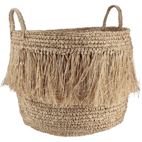 Panier à franges en raphia naturel avec anses (1/4)