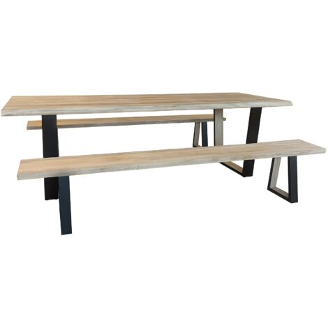 Ensemble table et banc en bois d'acacia et pieds métal, HERA (1/5)