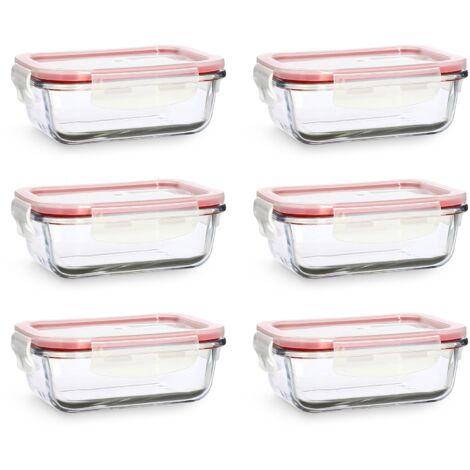 Lot de 6 boîtes hermétiques en verre borosilicate 370ml – Dimensions 15,3 x 11,2 x 5,7 cm – Résistantes aux chocs et aux températures extrêmes