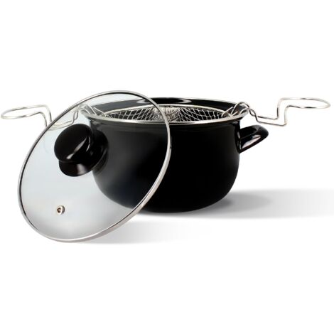 Friteuse électrique en acier émaillé noir 20cm – Panier inox inclus – Compatible tous feux – Épaisseur 0.7mm