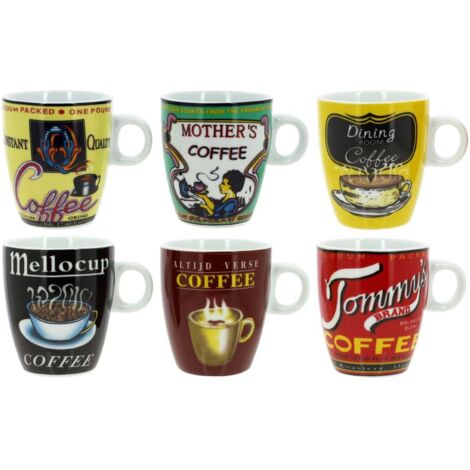 Lot de 6 tasses assorties en porcelaine 15cl