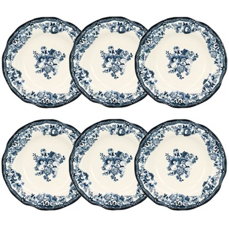 Lot de 6 assiettes creuses fleuries en grès 22cm, FAUSTINE