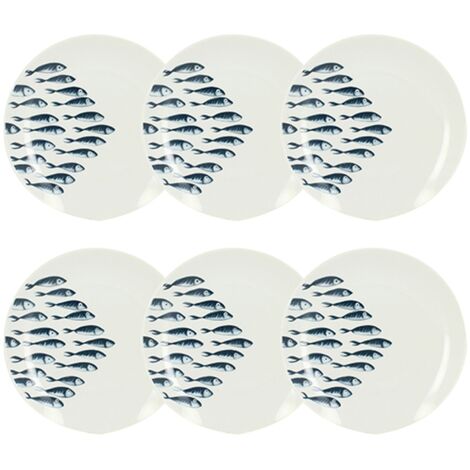 Lot de 6 assiettes à dessert en porcelaine 20cm, PESCARE (1/4)