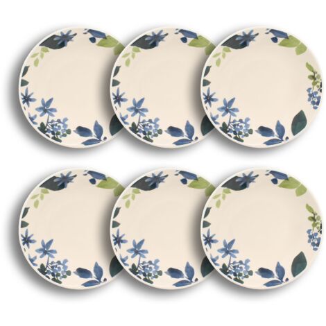 Lot de 6 assiettes creuses en grès 20,5cm, BLEUET (1/4)