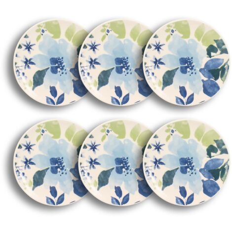 Lot de 6 assiettes à dessert en grès 19cm, BLEUET (1/4)
