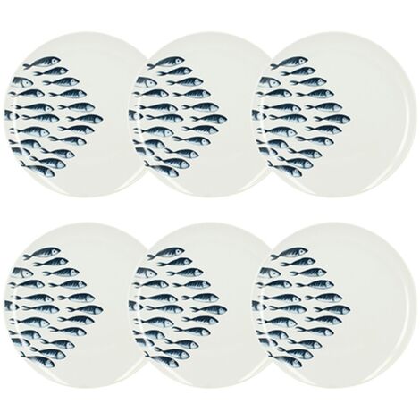 Lot de 6 assiettes plates en porcelaine 26,5cm, PESCARE (1/4)
