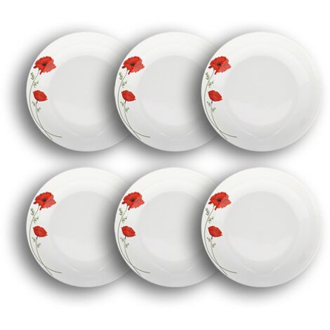Lot de 6 assiettes creuses en porcelaine 20,5cm, COQUELICOT