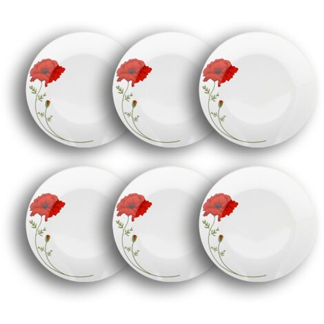Lot de 6 assiettes desserts en porcelaine 19,5cm, COQUELICOT