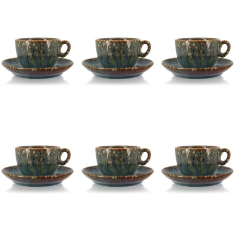 Coffret de 6 tasses à café avec sous tasses Liv - 9.00 cl Gris Rond Porcelaine Table Passion 9.00x7.00 cm