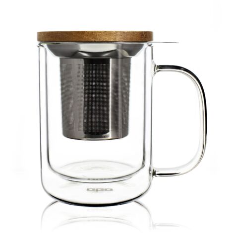 Tisanière en verre double paroi et couvercle en bois d'acacia 350ml (1/5)