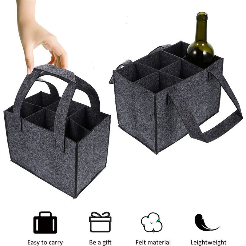 Porte-bouteilles Anicy Lot De 2 - Sac Feutre 6 Bouteilles, Séparateurs, Gris
