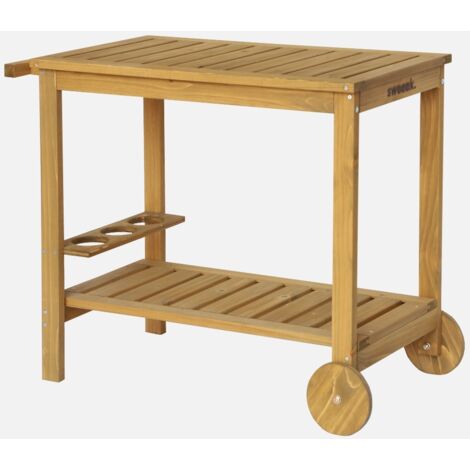 Carrito de cocina exterior de madera con ruedas