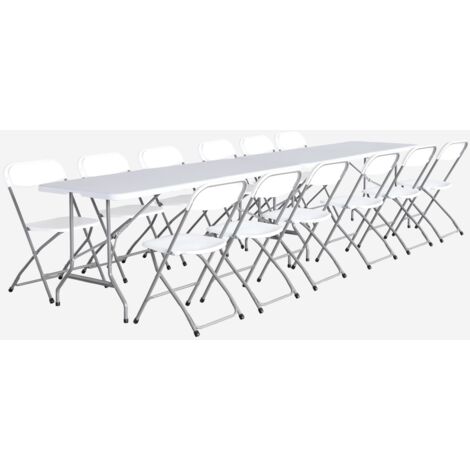 Set de 2 mesas + 12 sillas plegables portátiles para eventos