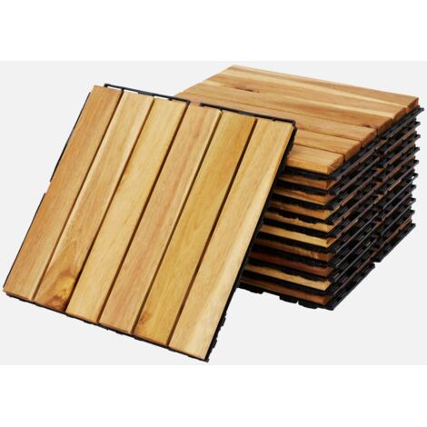 Juego de baldosas de madera para terraza de 30 x 30 cm, diseño lineal