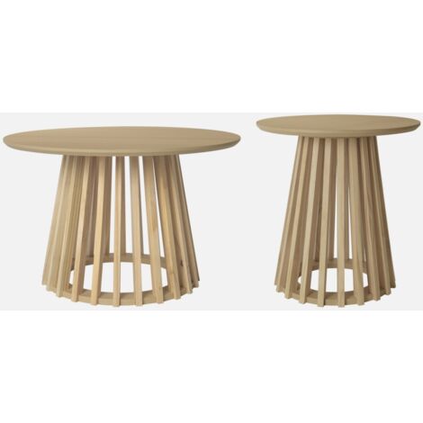 Mesa de centro redondas de efecto madera y abeto, set de 2