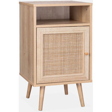 Mesita de noche escandinava de efecto madera y caña