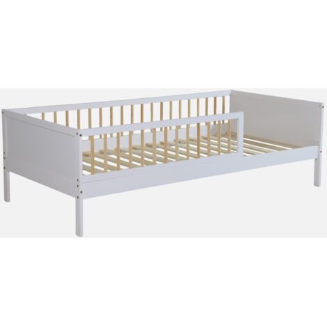 Cama infantil pino natural con somier de láminas incluido, 90cm