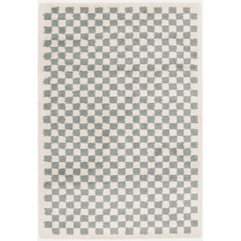 Alfombra interior shaggy damero azul claro y crema