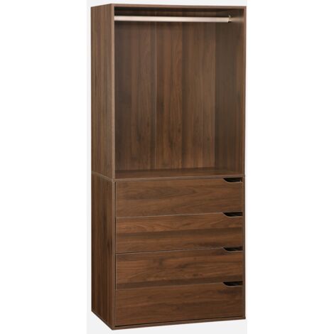 Módulo de vestidor decorado en madera con 4 cajones y 1 barra para colgar