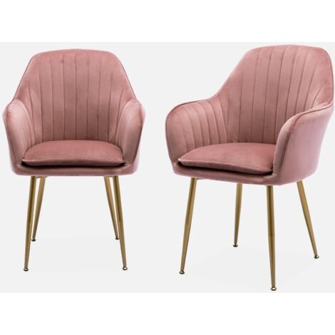 Sillón de terciopelo con patas de metal, set de 2