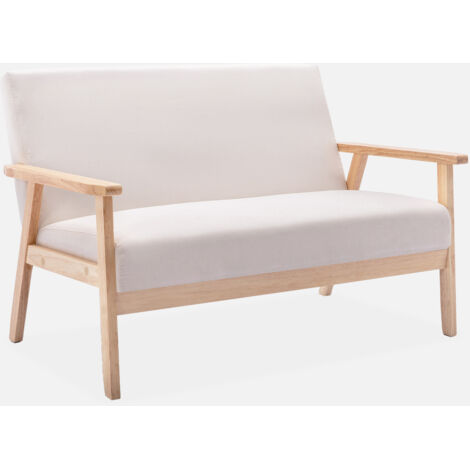 Sofá o banco con tela y patas de madera, 2 plazas
