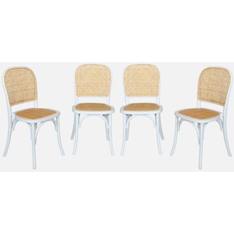 Sillas de madera y ratán vintage, set de 4 (1/5)