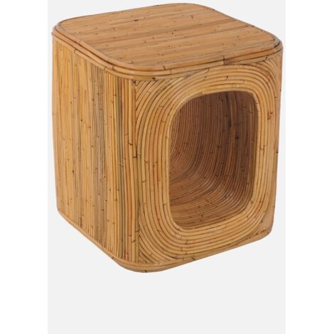 Mesa auxiliar, mesita de noche de ratán natural (1/5)