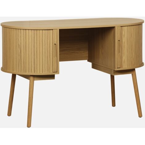 Escritorio ovalado efecto madera con dos espacios de almacenamiento, L 120cm