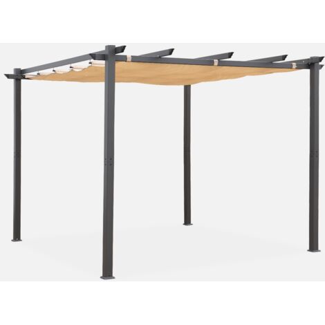 Pergola, aluminio, 3x3m, tela deslizante