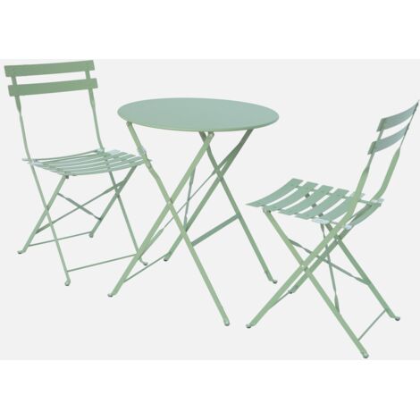Set mesa de jardín bistró plegable de acero con 2 sillas,  ø60cm