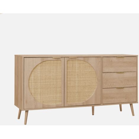 Aparador efecto madera de 2 puertas y 3 cajones, 150cm