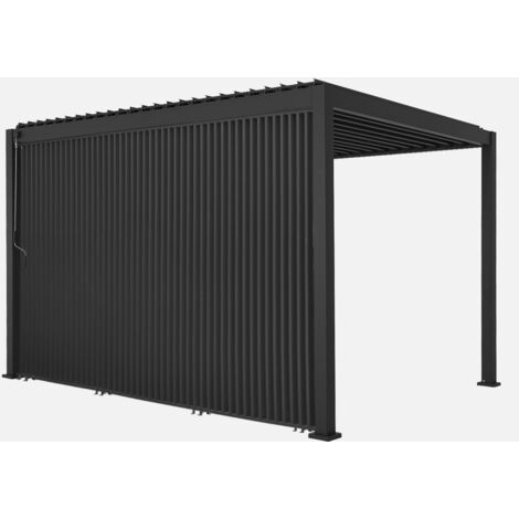 Pérgola bioclimática de aluminio 3x4m + 3 persianas verticales 130cm