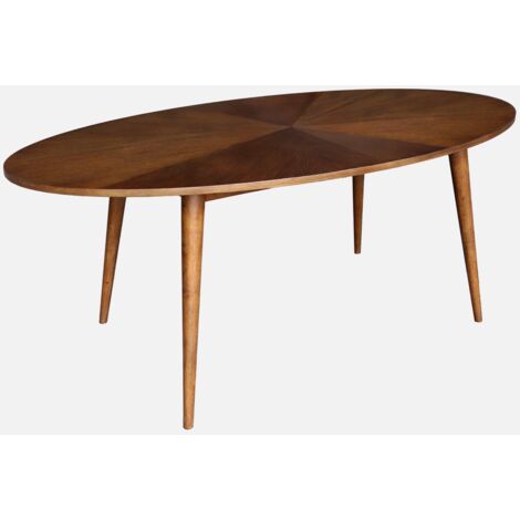 Mesa de comedor ovalada de madera de hevea y chapa de roble para 6 personas