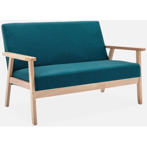Sofá o banco con tela y patas de madera, 2 plazas