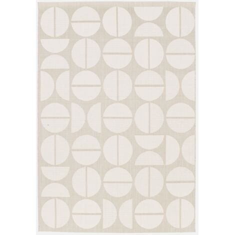 Alfombra interior/exterior diseño geométrico beige poliéster reciclado (1/5)