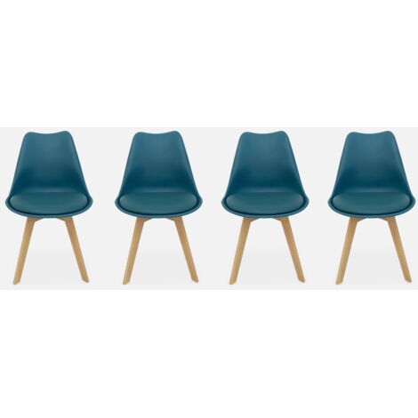 Silla escandinava con patas de madera de haya, set de 4